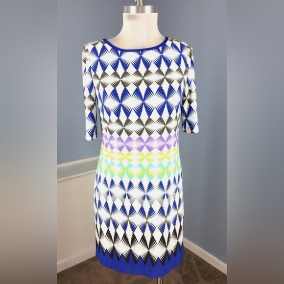 Eliza J  Shift Dress Geometric Colorful Short Sleeve Career Cocktail Size 12P - Picture 3 of 9